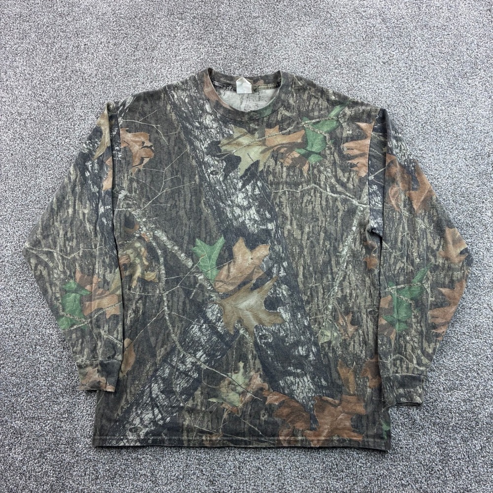 Vintage Jerzees Outdoors Camo Shirt Mens L Brown Camo Mossy Oak Long Sleeve Tee